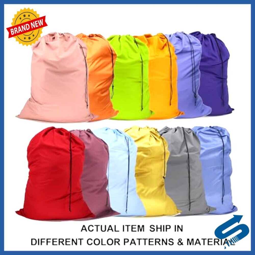 Extra Large Drawstring Laundry Bags 12 Pack Machine Washable Travel Storage - Picture 2 of 7